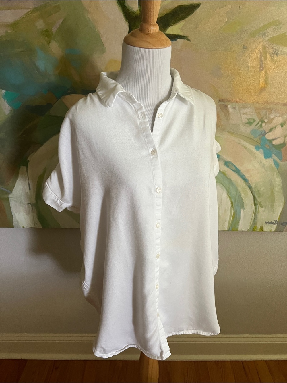 Quince Vintage Wash Tencel Camp Shirt White Short Sleeve Button Down medium